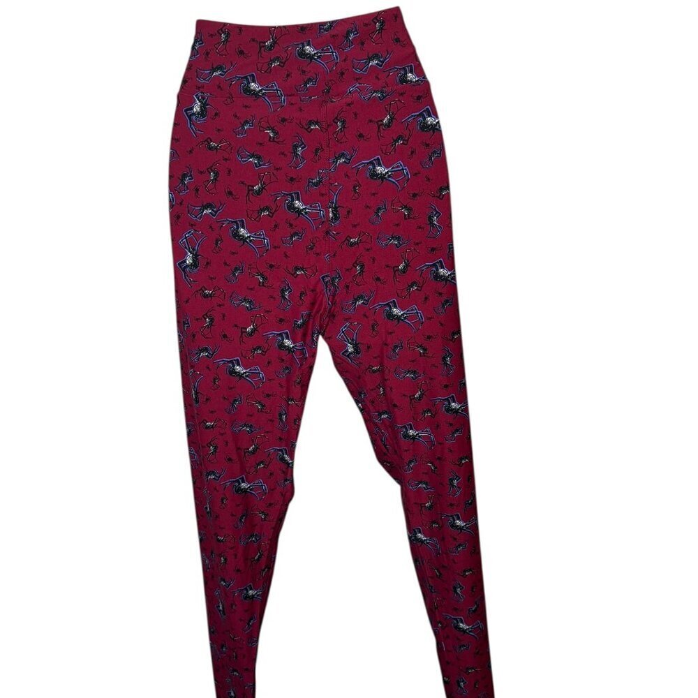 LuLaRoe TC Spider Print Burgundy Leggings NWT Halloween Stretchy - Picture 6 of 6